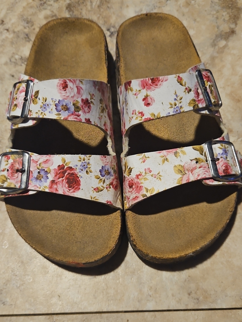 Bobbie Brooks White Floral Double Buckle Sandals